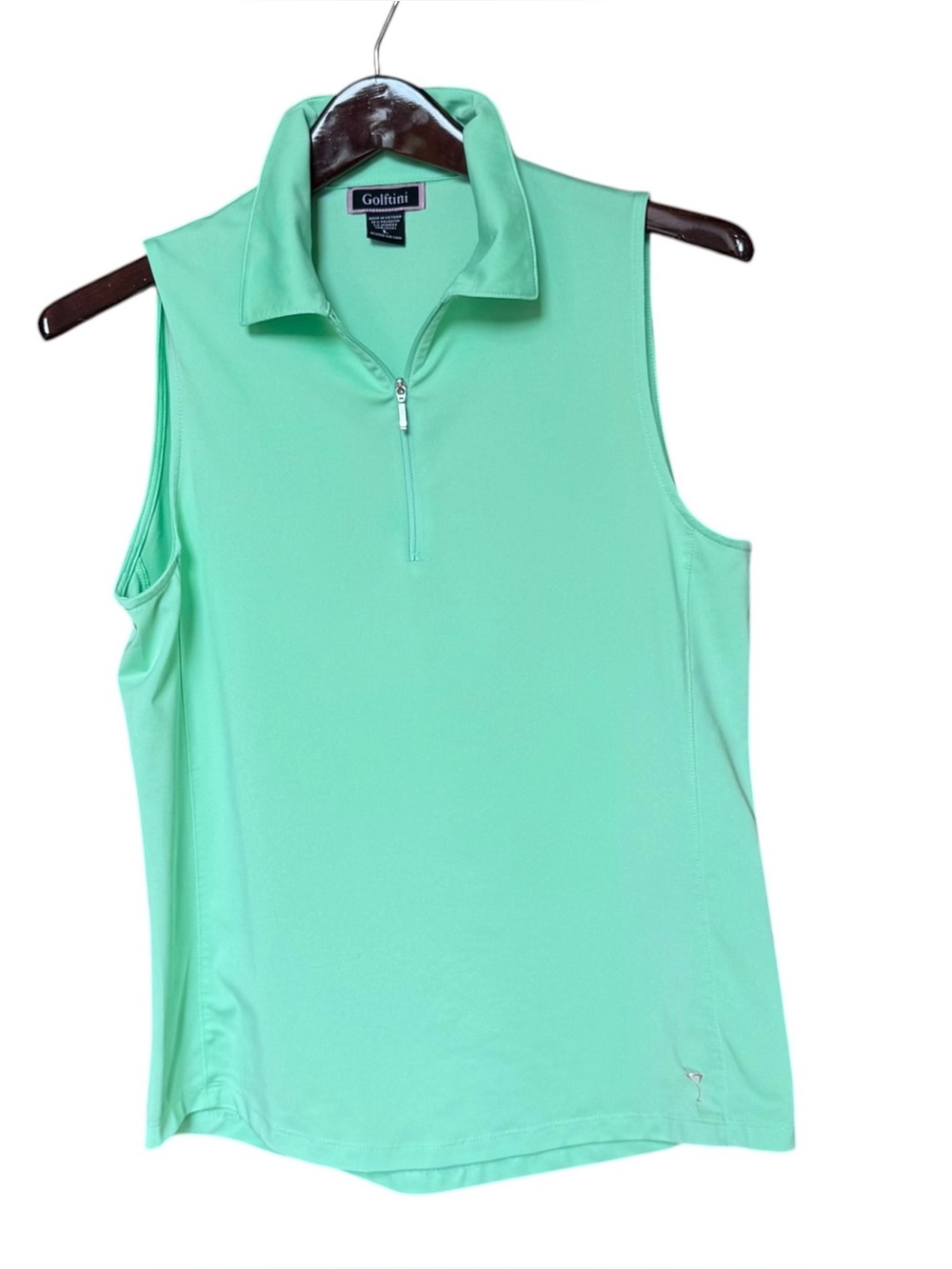 Golftini Women's Green Sleeveless Zip Tech Polo Size Large